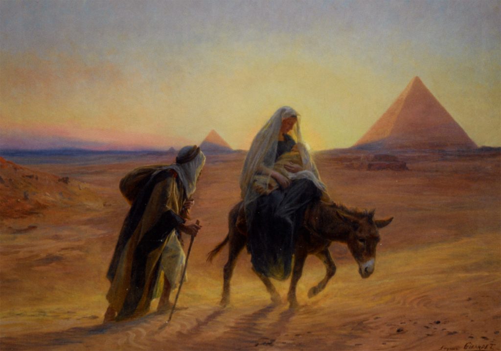 Flight Into Egypt by French artist Eugene-Alexis Girardet.>br>Did Christianity garble an earlier flight?